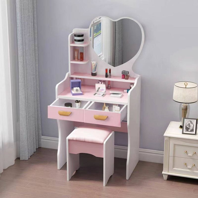 Bedroom Use Pink Push-Pull Floor Vanity with Tabletop Storage, No Suspended, Makeup Vanity & Stools, Pink, 23.6"L x 11.8"W x 49.2"H