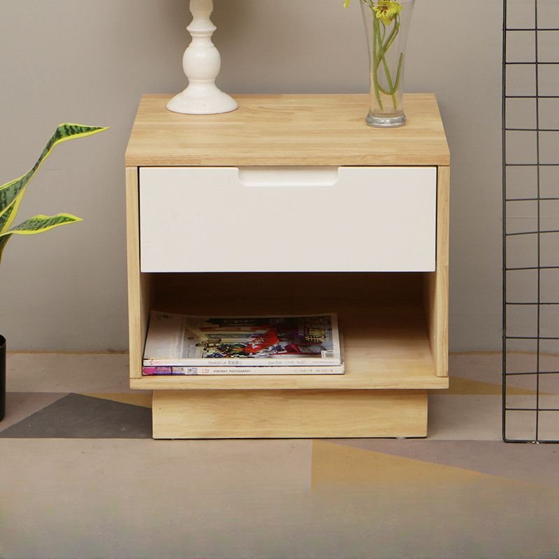 1 Drawer Art White Solid Wood Open Shelf Nightstand, 16"L x 14"W x 17"H