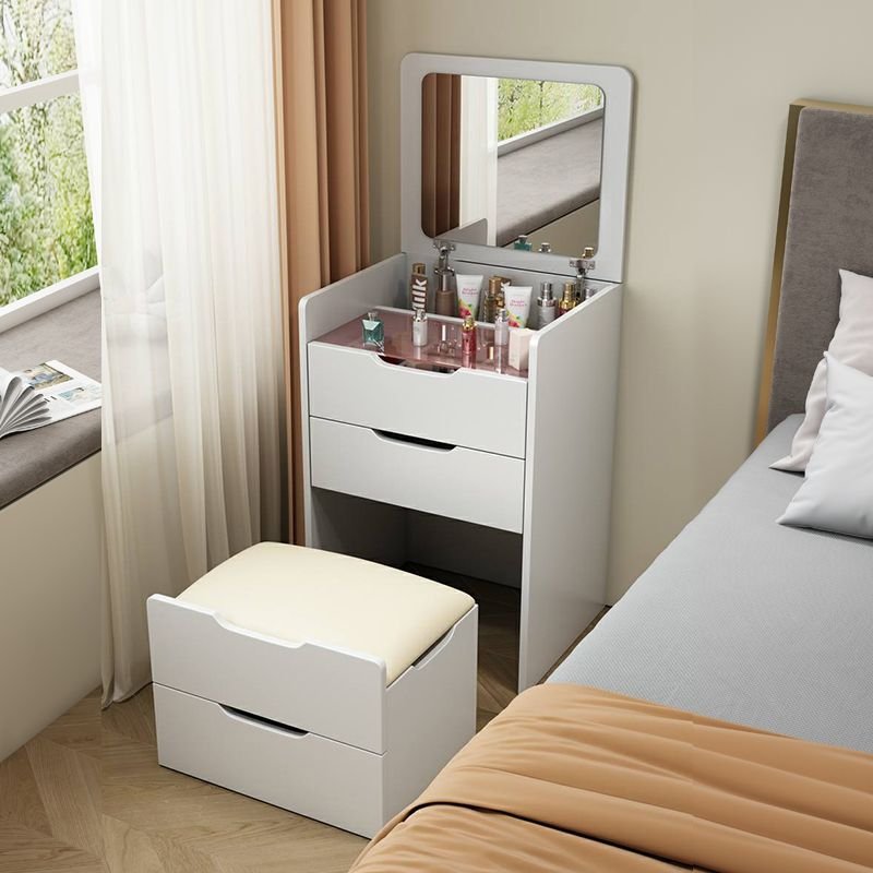 No Floating Built In Makeup Vanity with Push-Pull Drawers Bedroom, Dividers Included, Makeup Vanity & Stools, White, 19"L x 16"W x 31"H