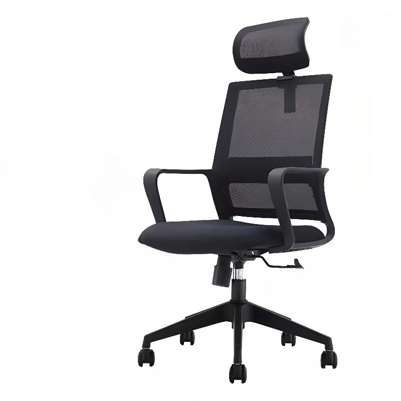 Minimalist Ergonomic Upholstered Office Furniture in Black with Back, Fixed Arms and Tilt Available, Casters Included, With Headrest