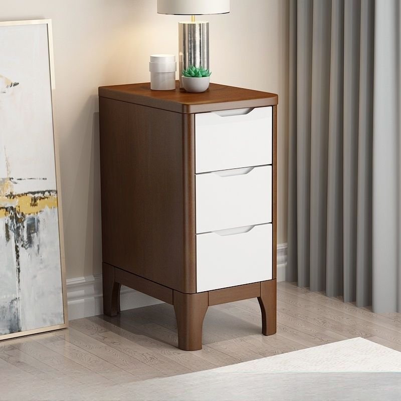 Trendy Natural Wood Nightstand With Drawer Organization, 3 Drawers & Leg Included, Walnut/ White, 10"L x 16"W x 26"H
