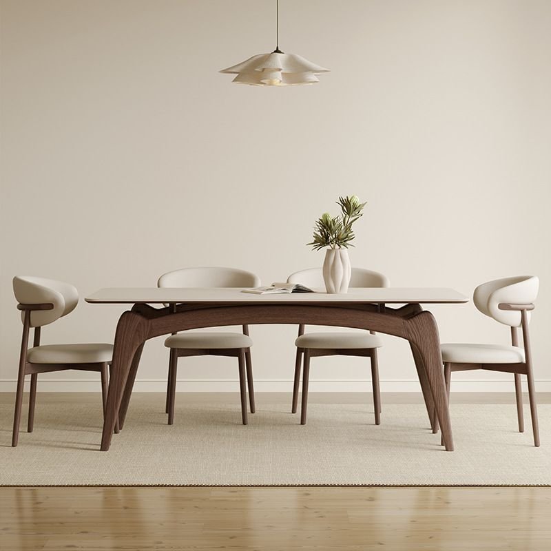 Beige Slate 5-piece Dining Table Set with Padded Chairs, Upholstered Back, and Four Legs for 4 Chairs, 55.1"L x 31.5"W x 29.5"H, Table & Chair(s)