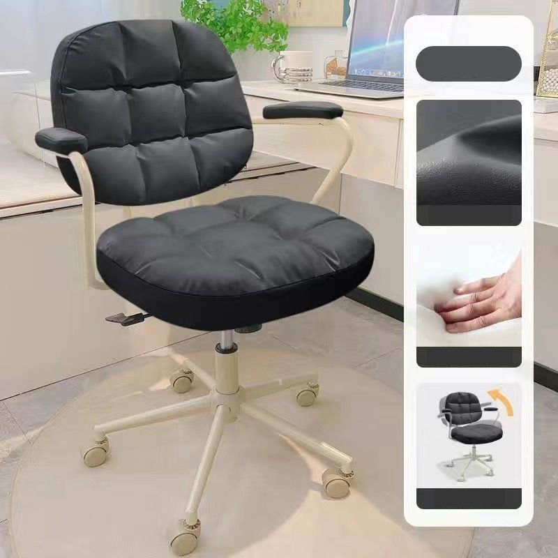 Ergonomic Tilt Available Midnight Black Lifting Swivel PU Study Chair with Back, Armrest and Swivel Wheels, Black, Steel