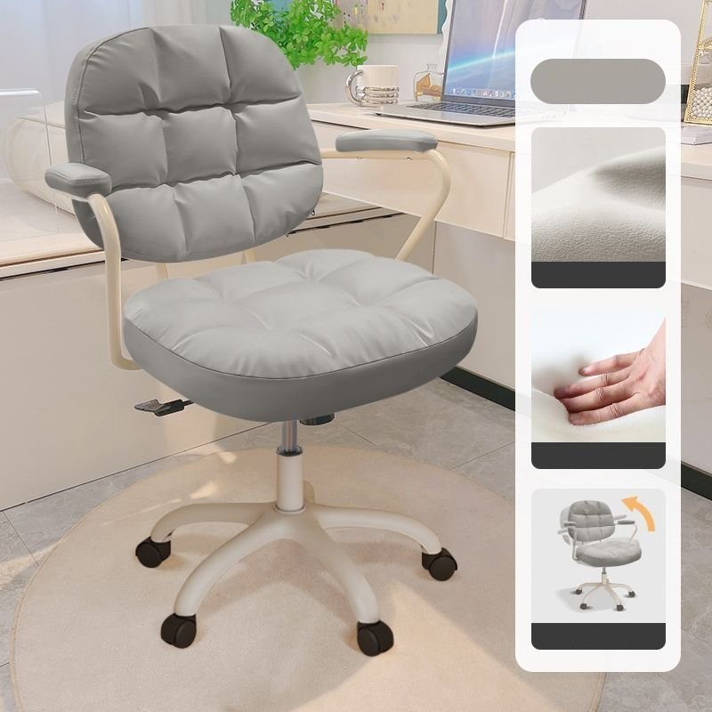 Ergonomic Tilt Available Grey Lifting Swivel Faux Leather Office Chairs with Back, Armrest and Caster Wheels, Light Gray, Nylon