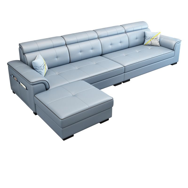 L-Shape Parlor Corner Sectional with Left Hand Facing Orientation, Decorative-stitched Tufting and Concealed Support - Sky Blue Tech Cloth