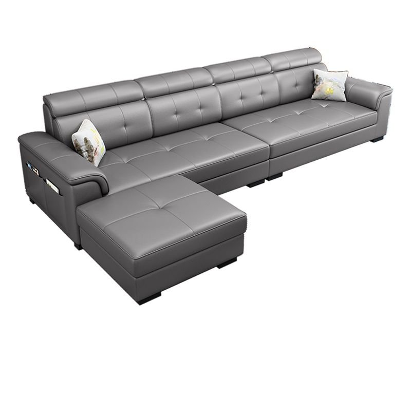 Decorative-stitched L-Shape Parlor Corner Sectional with Left Hand Facing Orientation and Concealed Support, Grey, Anti Cat Scratch Fabric