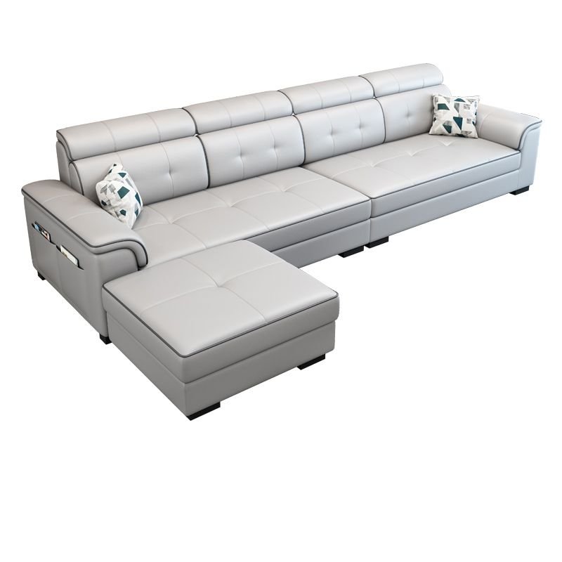 Decorative-stitched L-Shape Parlor Corner Sectional with Left Hand Facing Orientation and Concealed Support, Light Gray, Tech Cloth