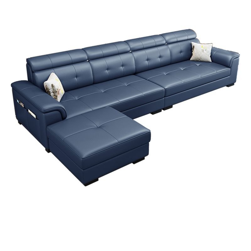 Decorative-stitched L-Shape Parlor Corner Sectional with Left Hand Facing Orientation and Concealed Support, Dark Blue, Anti Cat Scratch Fabric