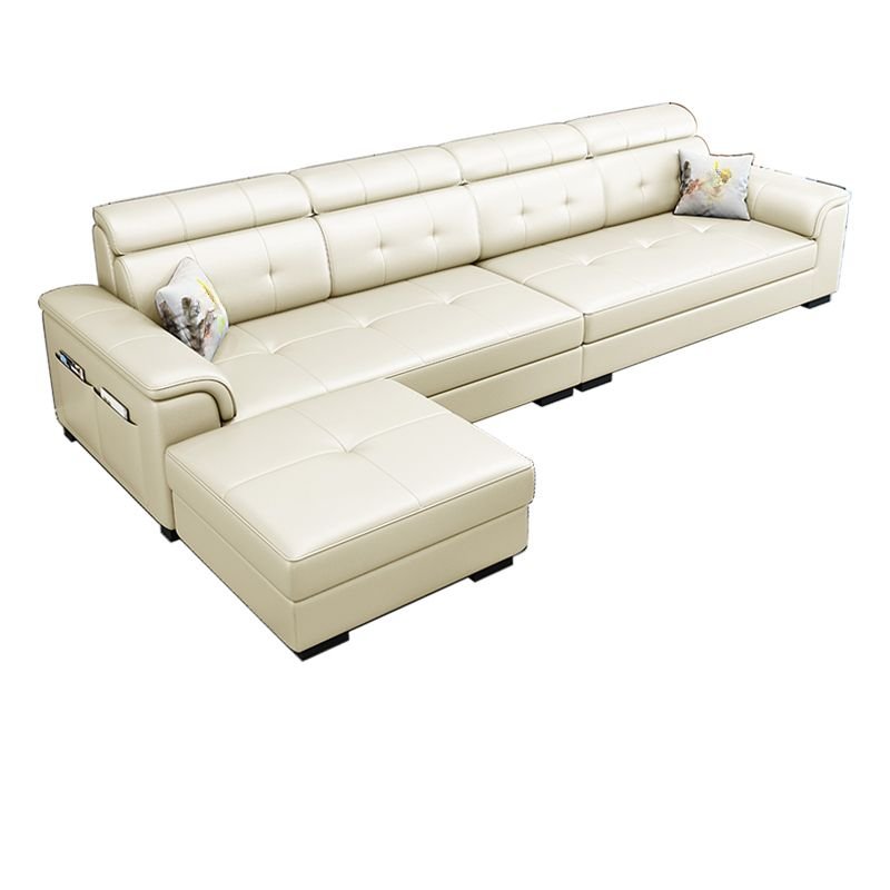 L-Shape Parlor Corner Sectional with Left Hand Facing Orientation, Decorative-stitched Tufting and Concealed Support - Off-White Anti Cat Scratch Fabric