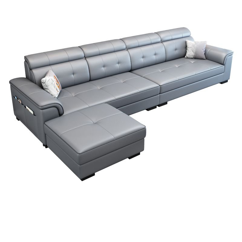 Decorative-stitched L-Shape Parlor Corner Sectional with Left Hand Facing Orientation and Concealed Support, Medium Grey, Tech Cloth
