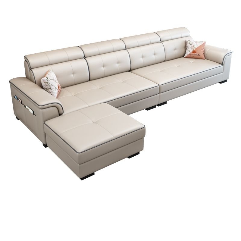 L-Shape Parlor Corner Sectional with Left Hand Facing Orientation, Decorative-stitched Tufting and Concealed Support - Off-White Tech Cloth