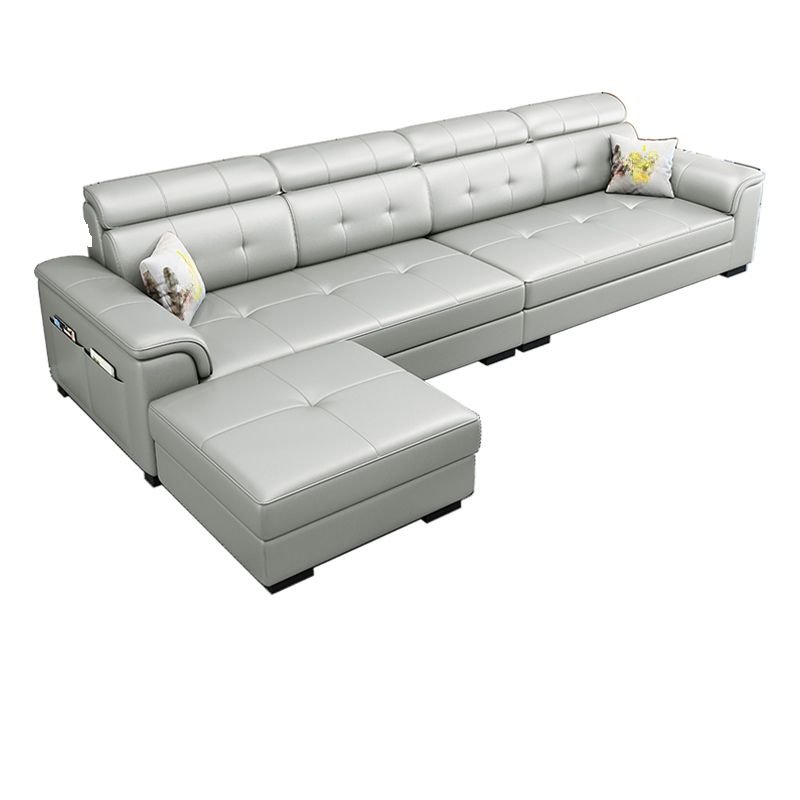 Decorative-stitched L-Shape Parlor Corner Sectional with Left Hand Facing Orientation and Concealed Support, Light Gray, Anti Cat Scratch Fabric