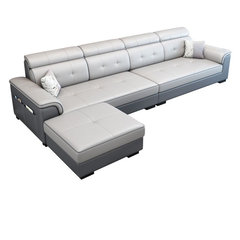 L-Shape Parlor Corner Sectional with Left Hand Facing Orientation, Decorative-stitched Tufting and Concealed Support - Dark Gray/ Light Gray Tech Cloth