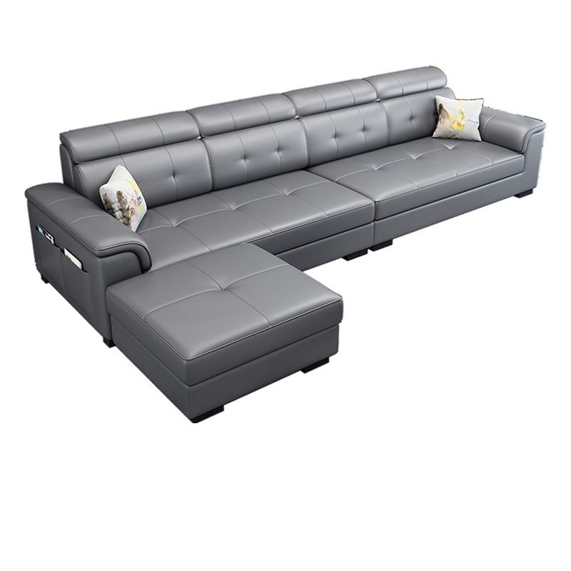 Decorative-stitched L-Shape Parlor Corner Sectional with Left Hand Facing Orientation and Concealed Support, Medium Grey, Anti Cat Scratch Fabric
