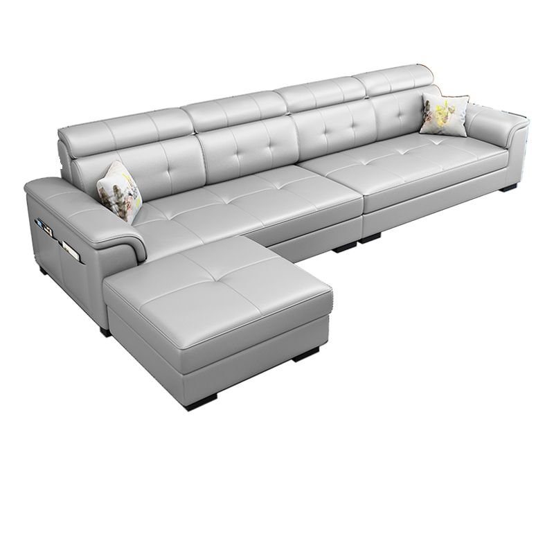 Decorative-stitched L-Shape Parlor Corner Sectional with Left Hand Facing Orientation and Concealed Support, Cream Gray, Anti Cat Scratch Fabric