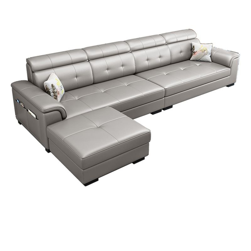 Decorative-stitched L-Shape Parlor Corner Sectional with Left Hand Facing Orientation and Concealed Support, Smoke Gray, Anti Cat Scratch Fabric