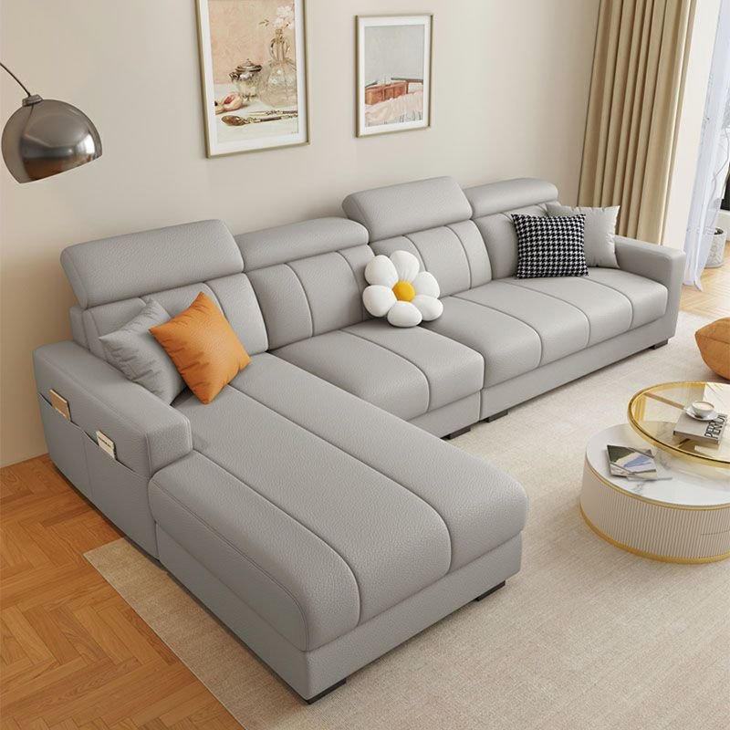 Art Deco Left L-Shape Sofa Recliner in Gray with Latex Fill Cushion / Recessed Arm / Cushion Back, Light Gray, Tech Cloth