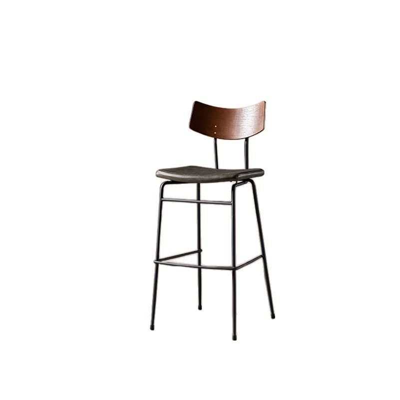 Simple Ink Pleather Riding Seat Bar Stools with Ventilated Back and Metal Leg Rest for Home Bar, Walnut/ Black, Bar Stool(30"H)