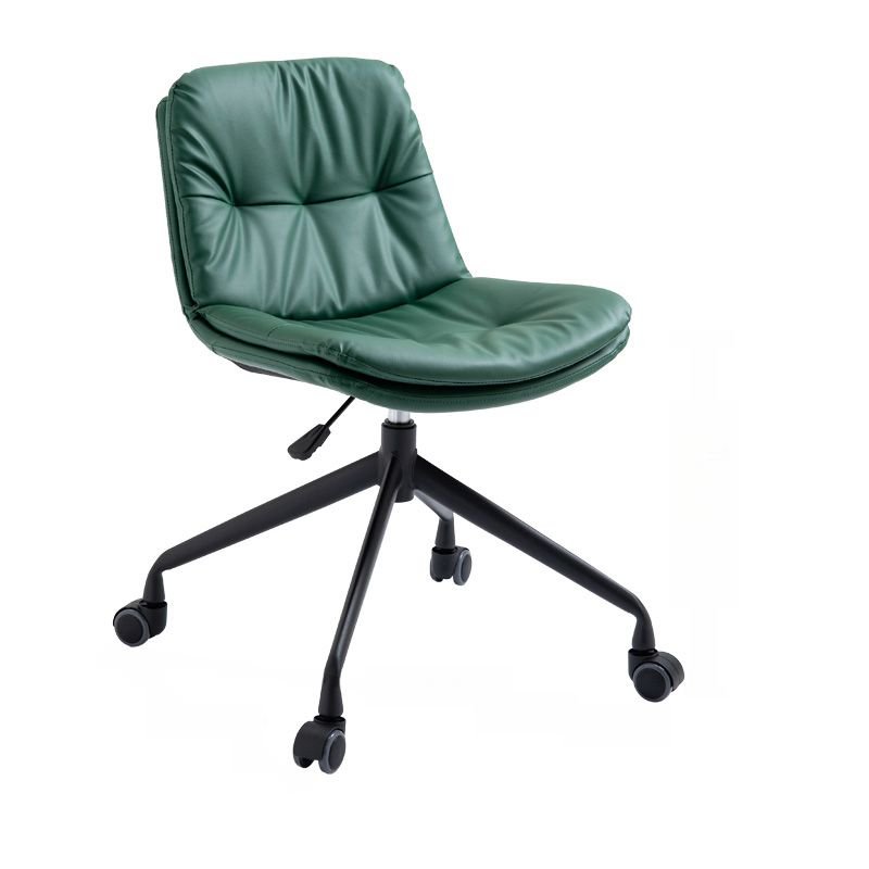 Art Deco Ergonomic Lifting Swivel Lime Green Rawhide Side Chair with Caster Wheels, 4-Star, Blackish Green, Black
