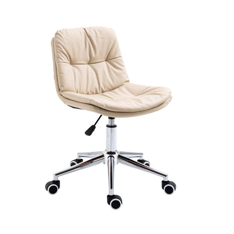 Art Deco Ergonomic Lifting Swivel Beige Rawhide Side Chair with Swivel Wheels, Star Base, Off-White, Silver