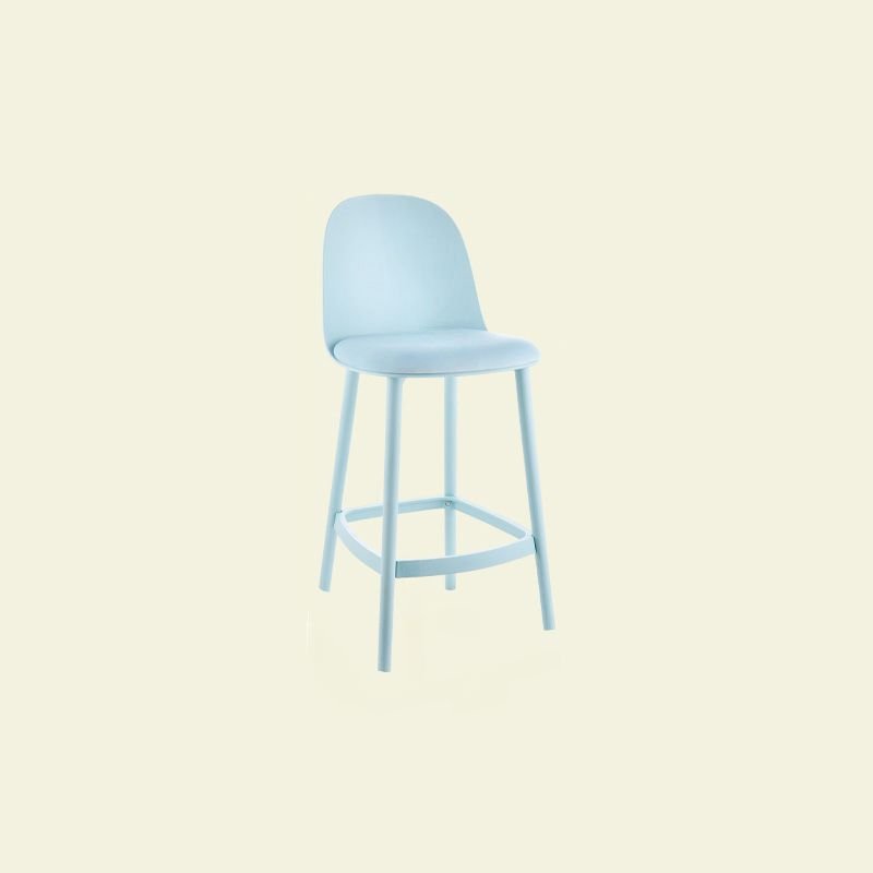 Simplistic Quadrilateral Cushioned Light Blue Bar Stools with Rear and Leg Rest for Pub, Light Blue, Flannel, Counter Stool(26"H)