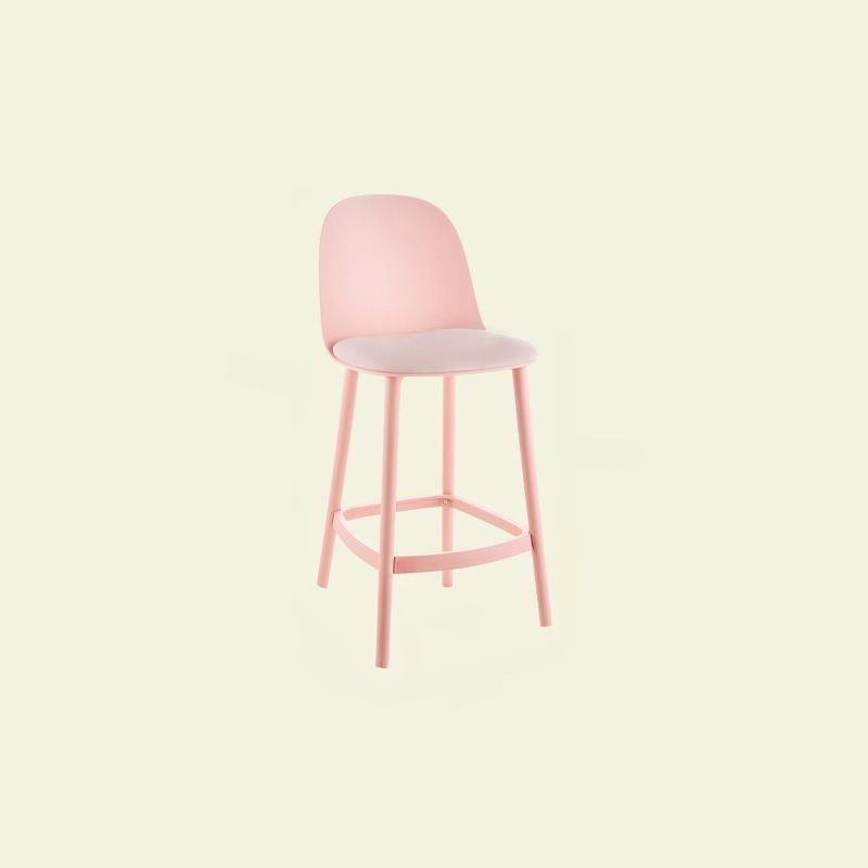 Carnation Quadrilateral Calfskin Minimalist Bistro Stool with Back and Foot Platform for Pub, Light Pink, PU (Polyurethane), Counter Stool(26"H)