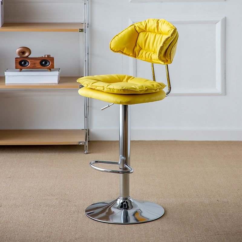 Aerodynamic Bar Stools in Butter Color for the Home Bar with Foot Support T-frame Stool, Gloss Yellow, Silver