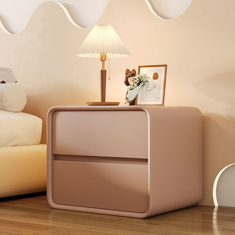 Trendy Pink Faux Leather Top Drawer Storage Bedside Table, Solid Wood, 20"L x 16"W x 18.5"H