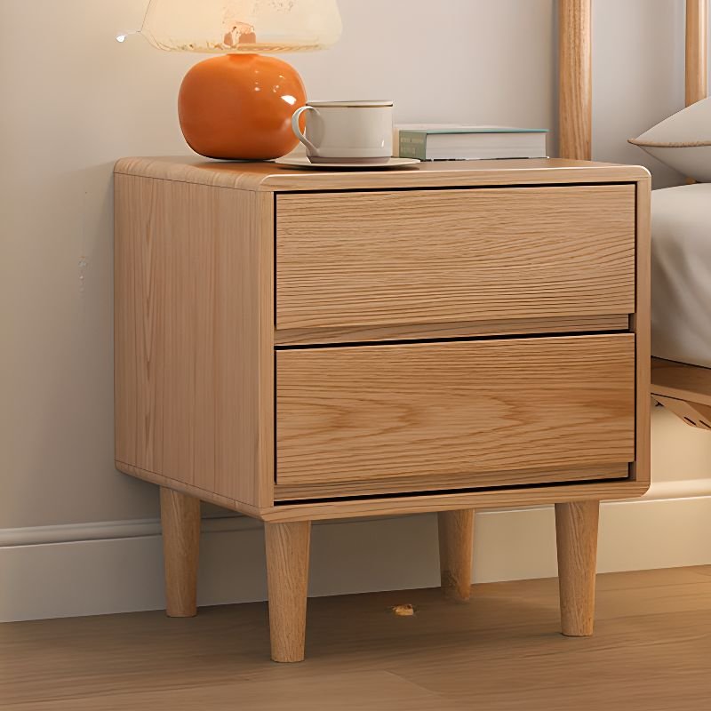 2 Tiers Postmodern Unfinished Color Lumber Nightstand With Drawer Storage