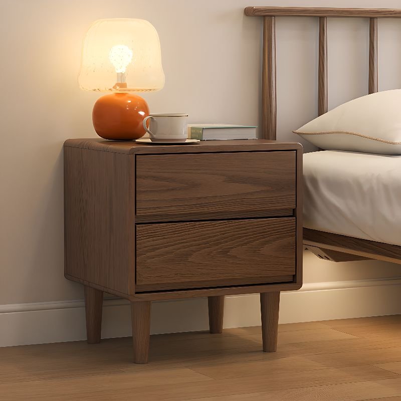 2 Tiers Trendy Timber Drawer Storage Nightstand with Legs, Nut-Brown