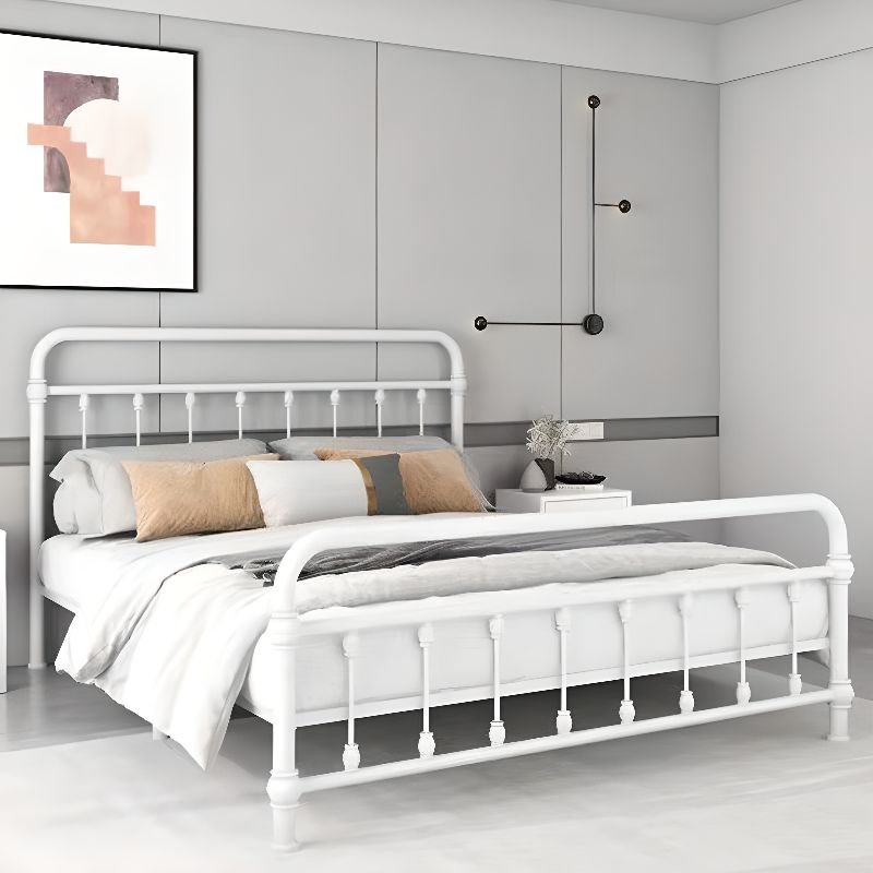 Alloy Pallet Bed Frame with Open-Frame for Bedroom, White, 59"W x 75"L