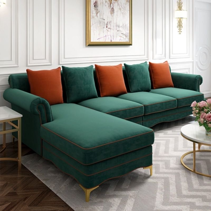 Glamorous Wooden Frame L-Shape Sectional with Sponge Filled Seats - Green Flannel Left