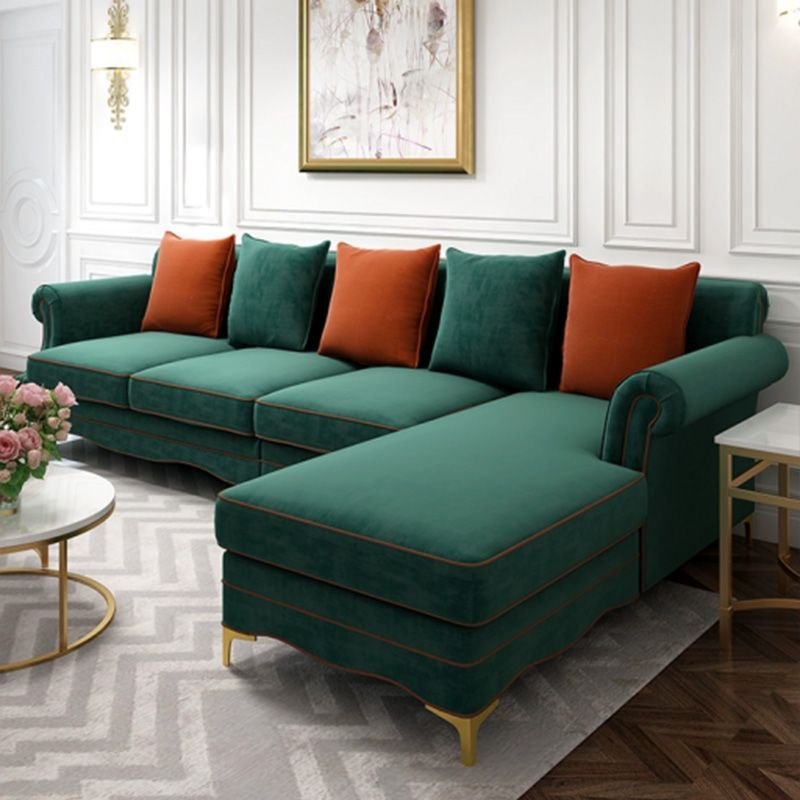 Glamorous Wooden Frame L-Shape Sectional with Sponge Filled Seats - Green Flannel Right