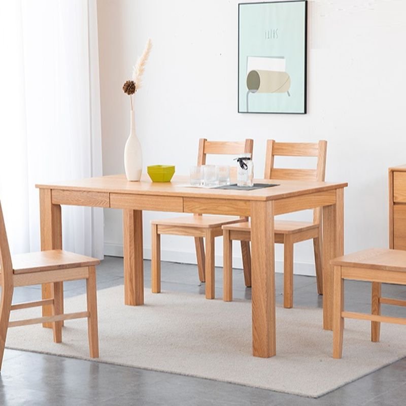 Casual Rectangle Dining Table Set with a Natural Solid Wood Tabletop in Natural Finish and Ladder Back, Table & Chair(s), 5 Piece Set, 47"L x 31"W x 31"H