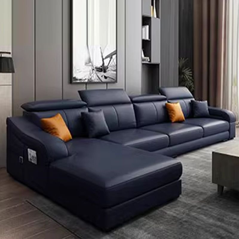 L-Shape Left Sofa Chaise with Sloped Arms for 5-seater, Tech Cloth, Dark Blue