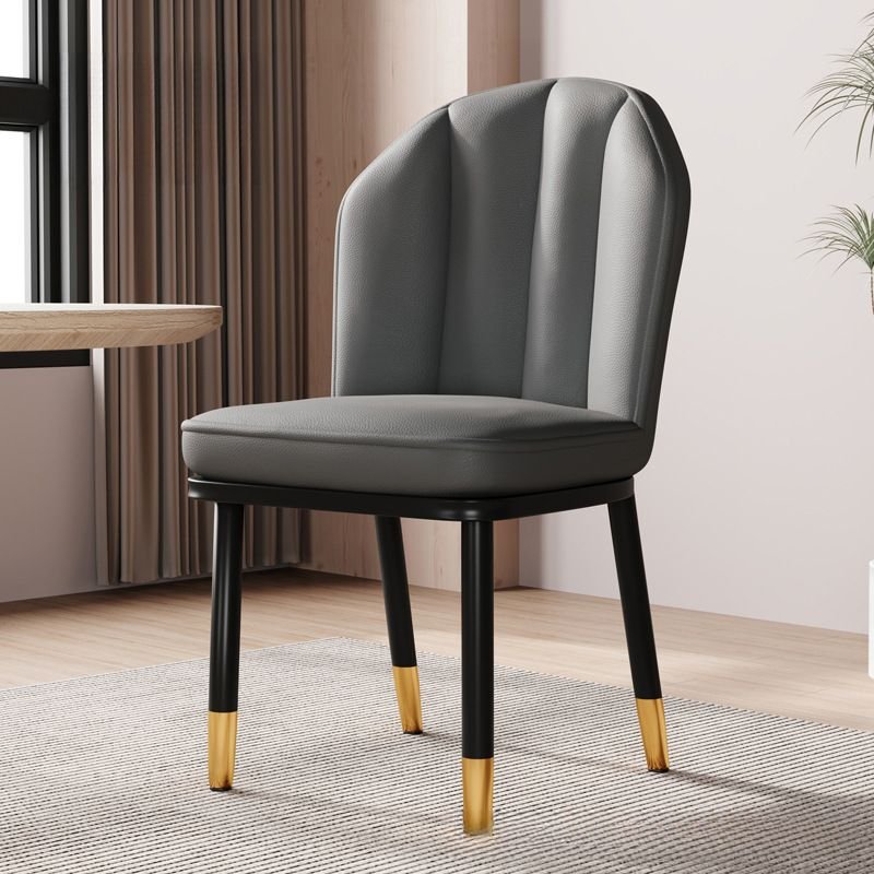 Bordered Sturdy Winged Chair Back Side Chair with Foot Pads for Restaurant, Black/ Gold, Dark Gray