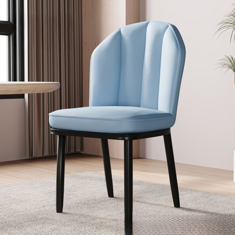 Bordered Unwavering Winged Chair Back Side Chair with Foot Pads for Dinette, Black, Blue