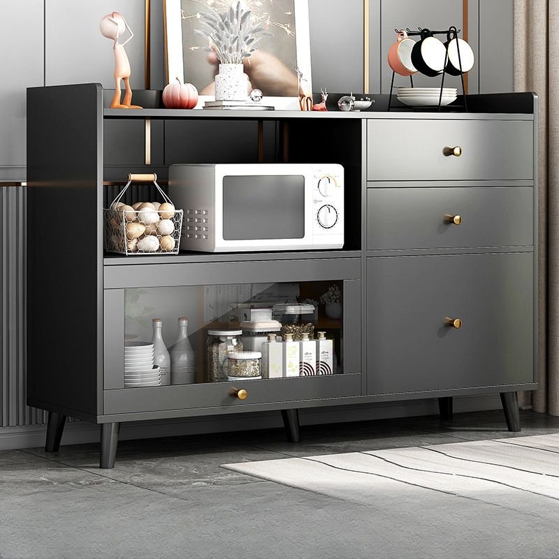 2 Shelves Ground Independent Sideboard for Galley with Microwave Organizer, Kitchen Tool Storage and Counterboard, Dark Gray, 39"L x 14"W x 35"H