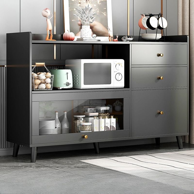 2 Shelves Flooring Self-supporting Sideboard for Scullery with Microwave Cabinet, Culinary Equipment Storage and Counter Surface, Dark Gray, 47"L x 14"W x 35"H