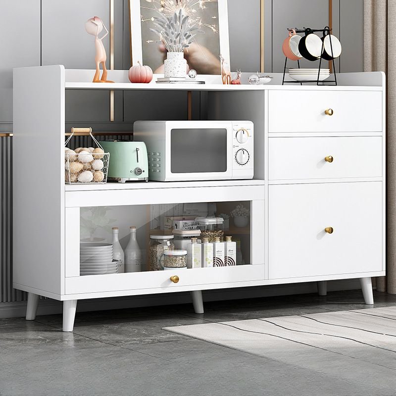 2 Shelves Ground Unattached Sideboard for Scullery with Microwave Holder, Appliance Rack and Benchtop, Warm White, 47"L x 14"W x 35"H
