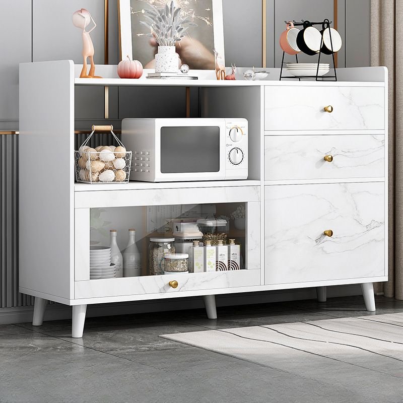2 Shelves Flooring Detached Sideboard for Galley with Microwave Holder, Appliance Storage and Worktop, White-Gray, 39"L x 14"W x 35"H