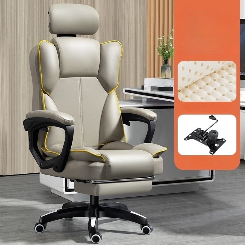 Ergonomic Leather Executive Chair with Back, Tilt Available and Lumbar Support, Grey, Latex, With Footrest