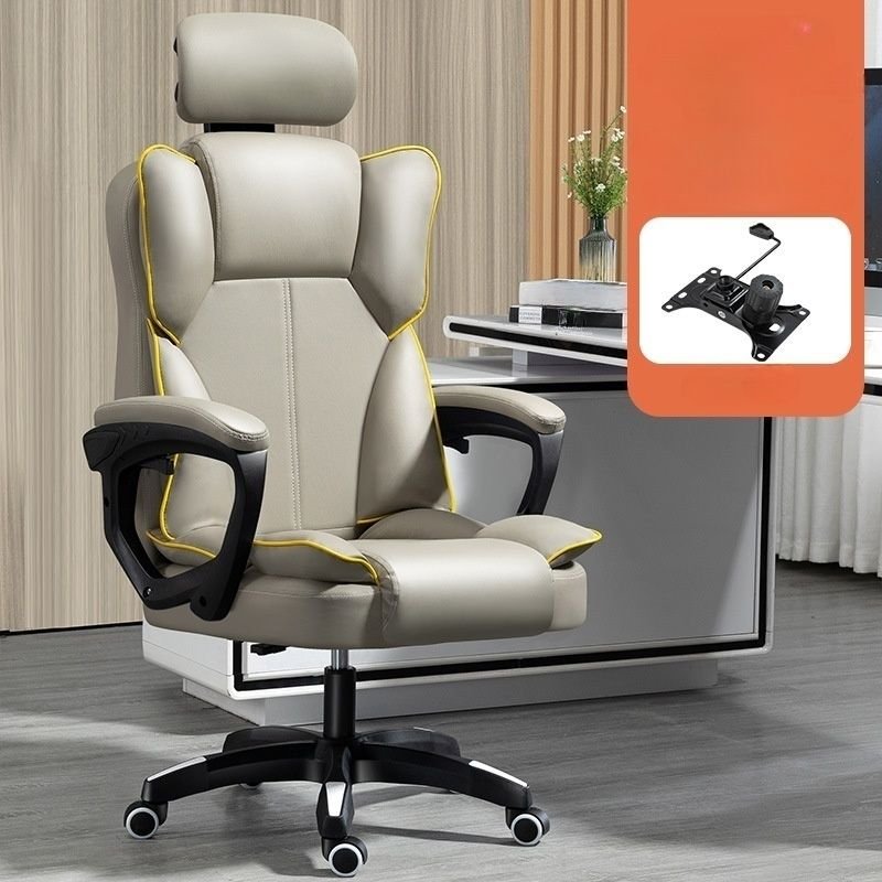 Ergonomic Leather Executive Chair with Back, Tilt Available and Lumbar Support, Grey, Latex, Without Footrest