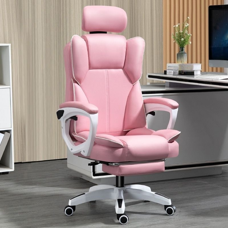 Ergonomic Leather Executive Chair in Pink with Back, Tilt Available and Lumbar Support, Pink, Latex, With Footrest
