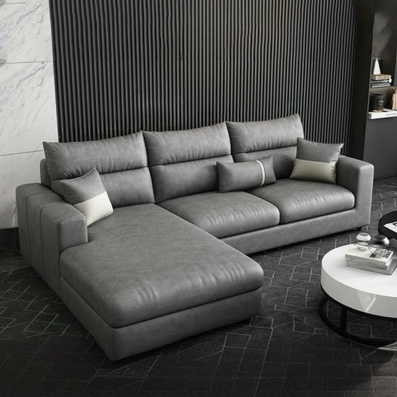 Water-Resistant Gray Tech-Cloth Sectional Sofa Chaise, Recessed Arm, Cushion Back - 98"L x 69"W x 35"H Tech Cloth Left
