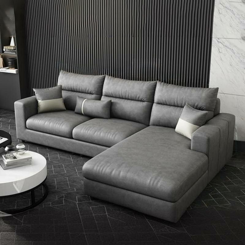 Water-Resistant Gray Tech-Cloth Sectional Sofa Chaise, Recessed Arm, Cushion Back - 98"L x 69"W x 35"H Tech Cloth Right