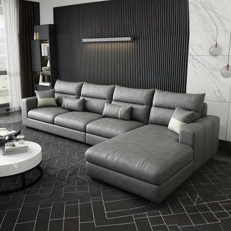 Water-Resistant Gray Tech-Cloth Sectional Sofa Chaise, Recessed Arm, Cushion Back - 126"L x 69"W x 35"H Tech Cloth Right
