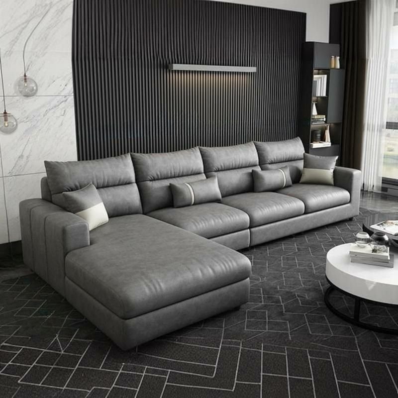 Water-Resistant Gray Tech-Cloth Sectional Sofa Chaise, Recessed Arm, Cushion Back - 126"L x 69"W x 35"H Tech Cloth Left