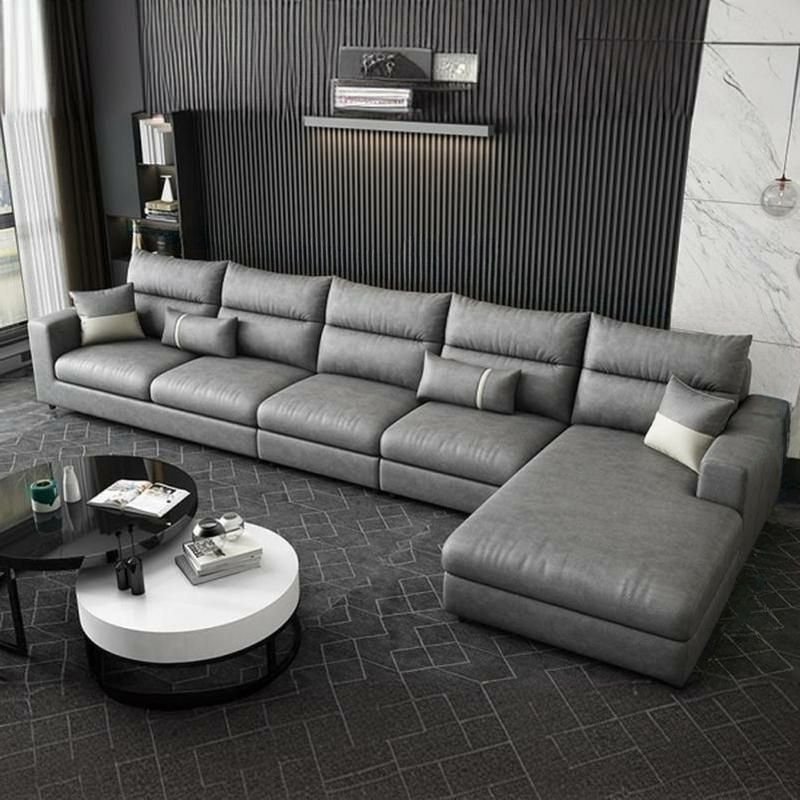 Water-Resistant Gray Tech-Cloth Sectional Sofa Chaise, Recessed Arm, Cushion Back - 153.5"L x 69"W x 35"H Tech Cloth Right