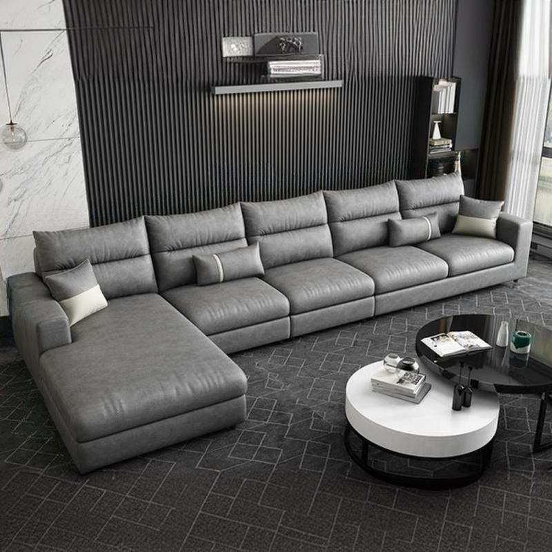Water-Resistant Gray Tech-Cloth Sectional Sofa Chaise, Recessed Arm, Cushion Back - 153.5"L x 69"W x 35"H Tech Cloth Left